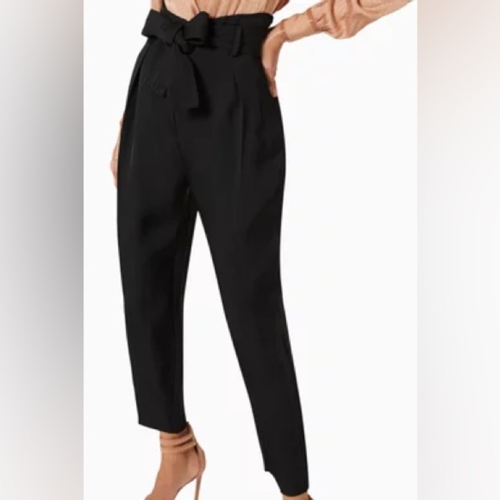 201-RW&CO Women’s Black High Rise Paperbag Pants With Belt Career Chic Trousers